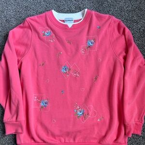 BonWorth Pink Embroidered Sweatshirt with Blue and Pink Floral Designs